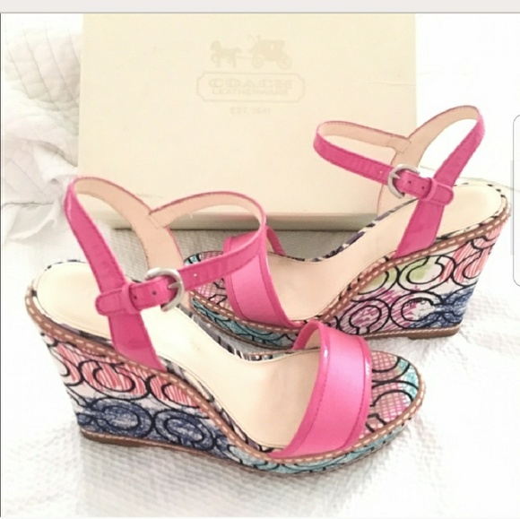 Coach Shoes - Like New! Pink Graffiti Coach Wedges
